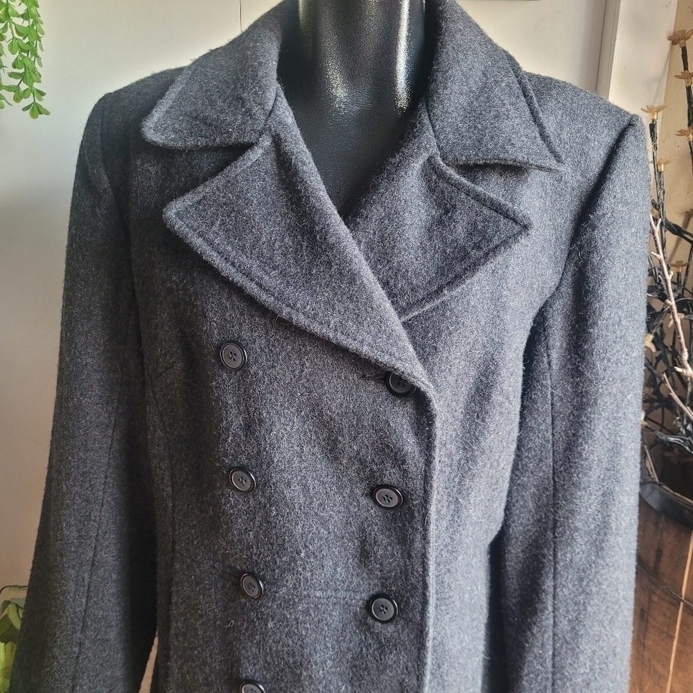 Suzy Shier Dark Grey Wool Blend Double Breasted Peacoat Size L